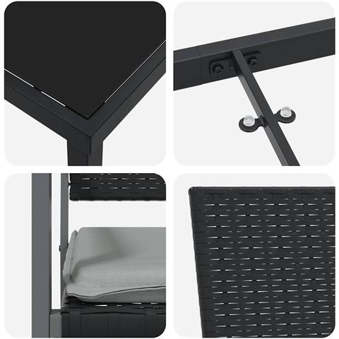 Set da Pranzo per Giardino 3 pcs Nero Poly Rattan - Foto 9