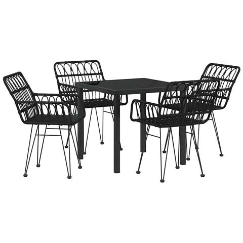 Set da Pranzo per Giardino 5 pcs Nero Poly Rattan - Foto 1