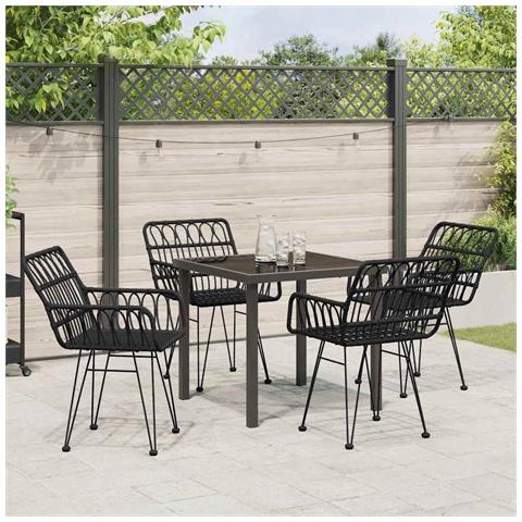 Set da Pranzo per Giardino 5 pcs Nero Poly Rattan - Foto 2