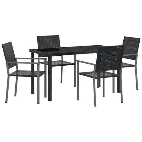 Set da Pranzo per Giardino 5 pcs Nero Poly Rattan - Foto 1