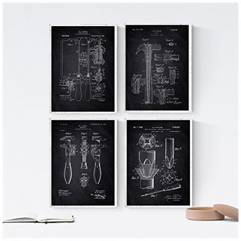 Set Di 4 Stampe Nero 4 Lama Con Brevetti Di Utensili Impostare Manifesti Con E Vecchi Brevetti Scegli Il Colore Che Gradite Senza Cornice A4 - Foto 1