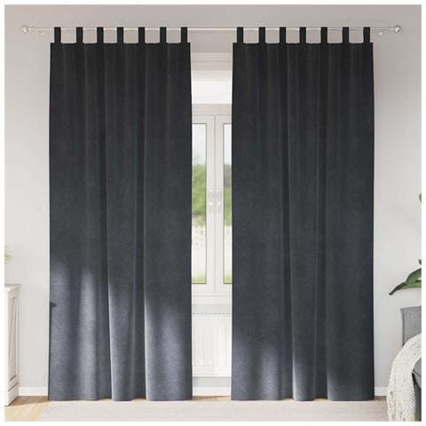 Tende con tende 2 pcs Grigio chiaro 140 x 260 cm Velluto - Foto 2