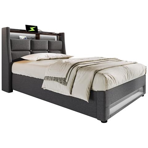 Letto In Stile Vintage Con Pannelli In Legno, Led Colorato E Design Moderno-retrò - Foto 1