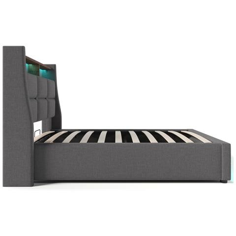 Letto In Stile Vintage Con Pannelli In Legno, Led Colorato E Design Moderno-retrò - Foto 2