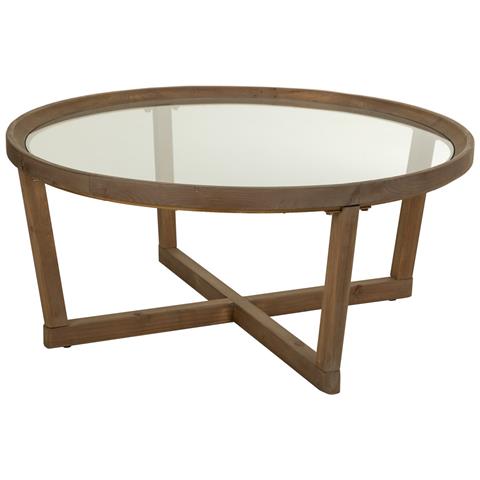 Tavolino Da Salotto In Legno E Vetro Marrone D100x43,5 - Foto 1