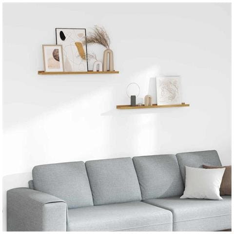 Scaffale da parete 2 pcs Beige 80 x 9 x 3 cm Legno multistrato - Foto 2