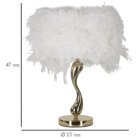 Lampada Da Tavolo Cart Bianca Con Base Dorata Sinuosa E Paralume In Piume Bianche - Foto 6