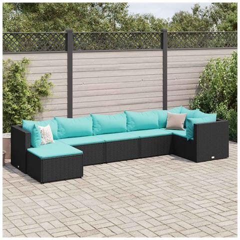 Set Salotto da Giardino con Cuscini 7pz Nero Polyrattan - Foto 2