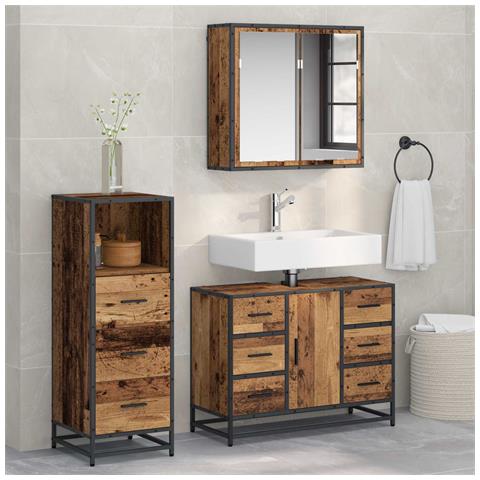 Set di mobili per il bagno con cassetto 3 pcs Legno vecchio - Foto 2
