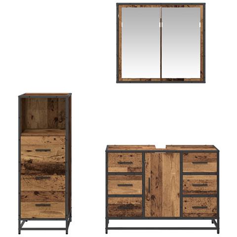 Set di mobili per il bagno con cassetto 3 pcs Legno vecchio - Foto 9