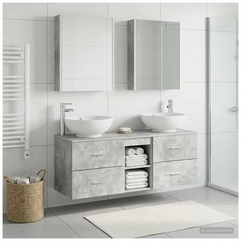 Set di mobili per il bagno 5 pcs Grigio Cemento - Foto 2