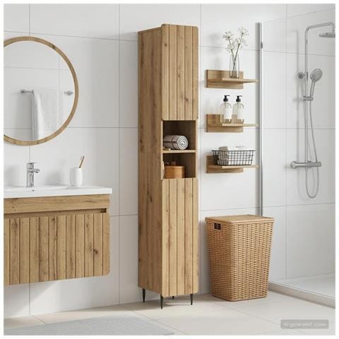 Armadio da Bagno con Ripiano Aperto ZWOLLE Rovere Artigianale - Foto 2