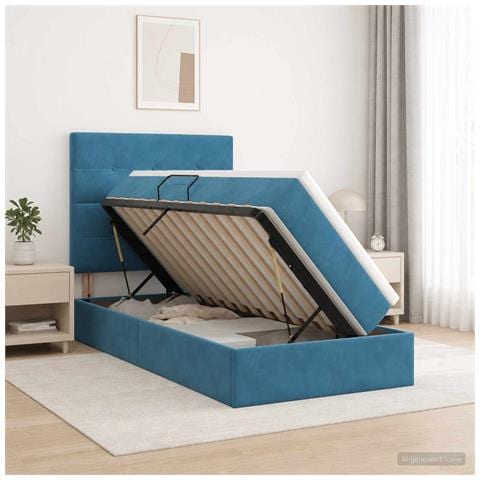 Letto con contenitore e materasso Blu Scuro 100 x 200 cm - Foto 2