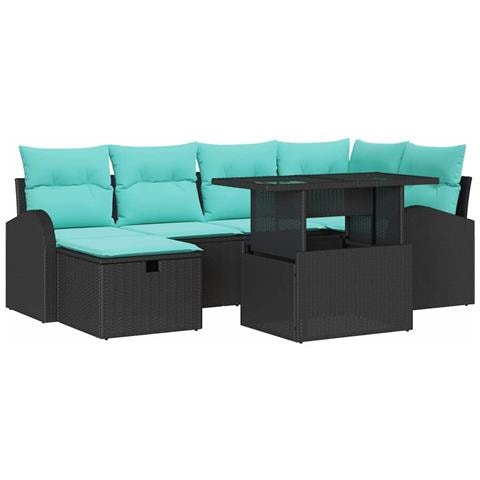 Set Divano da Giardino 7 pz Nero polyrattan - Foto 1