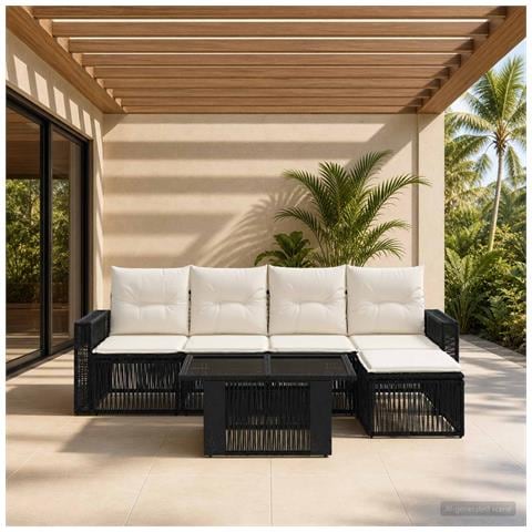 Set Divano da Giardino 6 pz Nero e Bianco Crema polyrattan - Foto 2