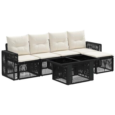 Set Divano da Giardino 6 pz Nero e Bianco Crema polyrattan - Foto 1