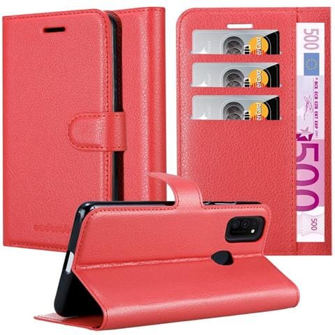 Custodia Compatibile Con Samsung Galaxy M30s In Rosso Carminio - Coperchio Protettiva Con Chiusura Magnetica, Funzione Stand E Tasca Per Le Carte - Foto 1