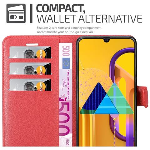 Custodia Compatibile Con Samsung Galaxy M30s In Rosso Carminio - Coperchio Protettiva Con Chiusura Magnetica, Funzione Stand E Tasca Per Le Carte - Foto 2