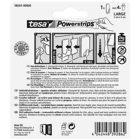 Powerstrips Haken Large Metall, Oval Mehrfach Verwendbar, Haltekraft: Max. 2,0 Kg, - 1 Stck (58261-00000-00) - Foto 2