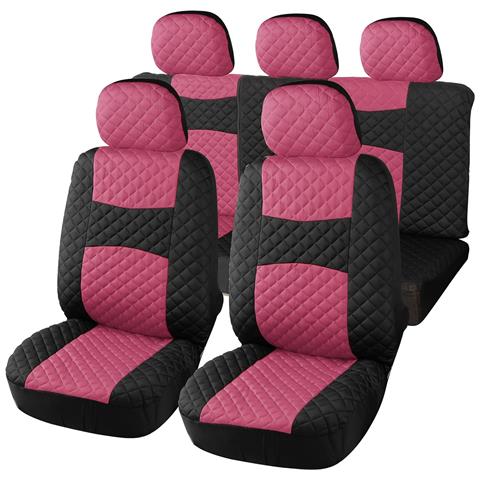 A20 Coprisedili Per Auto Universali, Tessuto Poliestere Trapuntato, Set Fodere Protezione Sedili Anteriori E Posteriori, Con Zip, Rosa /nero - Foto 1