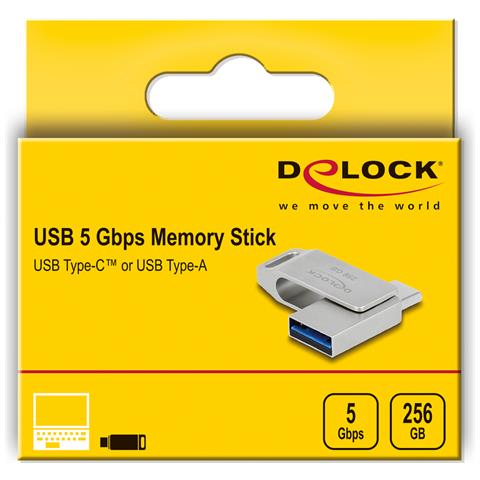 DeLOCK Chiavetta USB 5 Gbps USB-C + Tipo-A da 256 GB - Alloggiamento in metallo - Foto 4
