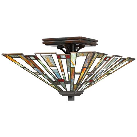 Plafoniera Tiffany Maybeck Acciaio Bronzo Valiant 2 Luci E27 - Foto 1