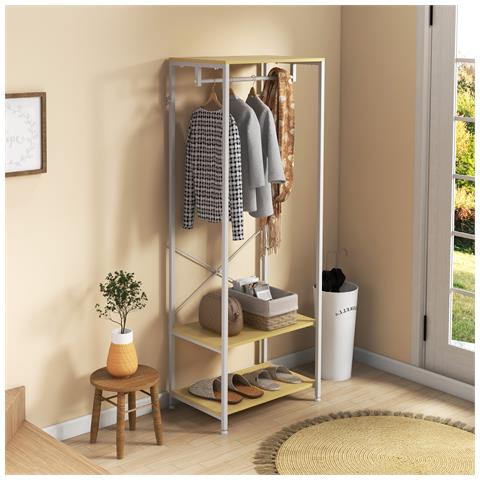 Mobile Appendiabiti 2 In 1 Con Ripiano A 2 Livelli, In Acciaio E Truciolato, 60x40x167.5 Cm - Foto 2