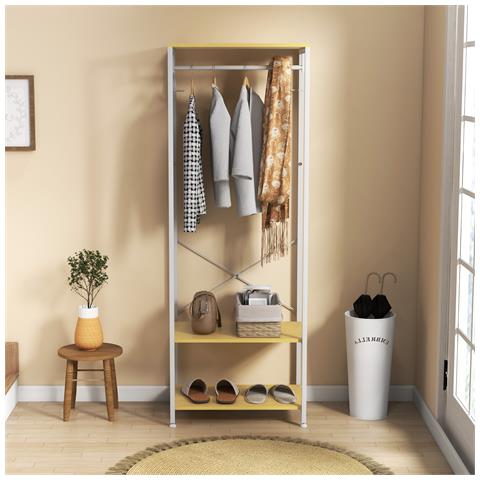 Mobile Appendiabiti 2 In 1 Con Ripiano A 2 Livelli, In Acciaio E Truciolato, 60x40x167.5 Cm - Foto 6