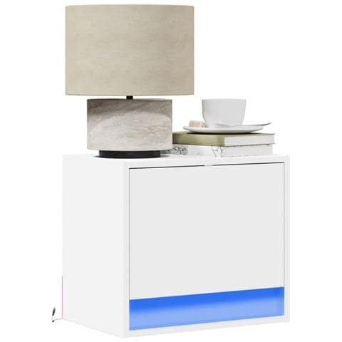 Comodini A Parete Con Luci Led 2 Pz Bianchi - Foto 1