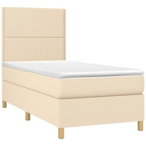 Letto A Molle Con Materasso E Led Crema 90x190 Cm In Tessuto - Foto 2