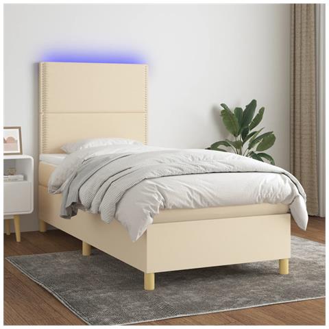 Letto A Molle Con Materasso E Led Crema 90x190 Cm In Tessuto - Foto 8