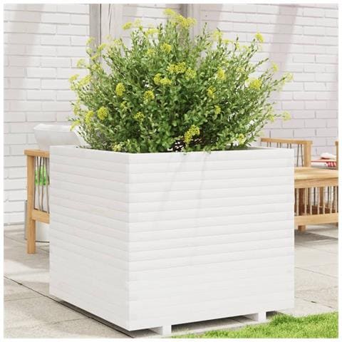 Fioriera da Giardino Bianca 80x80x72 cm Legno Massello di Pino - Foto 10