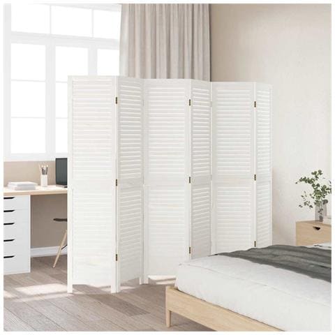 Divisorio Ambienti 6pannelli Bianco Legno Massello Di Paulownia - Foto 3
