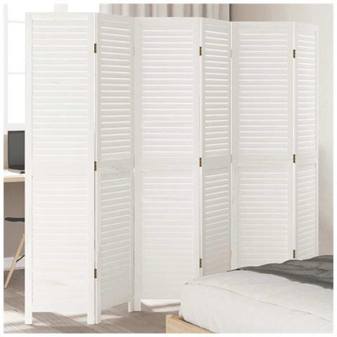 Divisorio Ambienti 6pannelli Bianco Legno Massello Di Paulownia - Foto 1