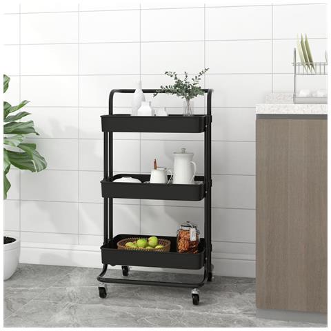 Carrello Da Cucina 3 Ripiani Nero 42x35x85 Cm Ferro E Abs - Foto 7