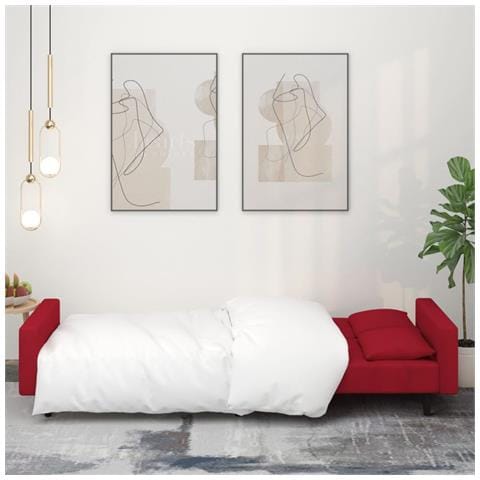 Lusso Casadino - Divano Letto A 2 Posti Con 2 Cuscini Rosso Vino In Velluto - Foto 2