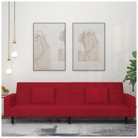 Lusso Casadino - Divano Letto A 2 Posti Con 2 Cuscini Rosso Vino In Velluto - Foto 8