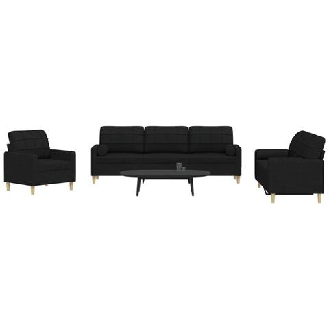 Set Divani 3 pz con Cuscini Decorativi Nero in Tessuto - Foto 2