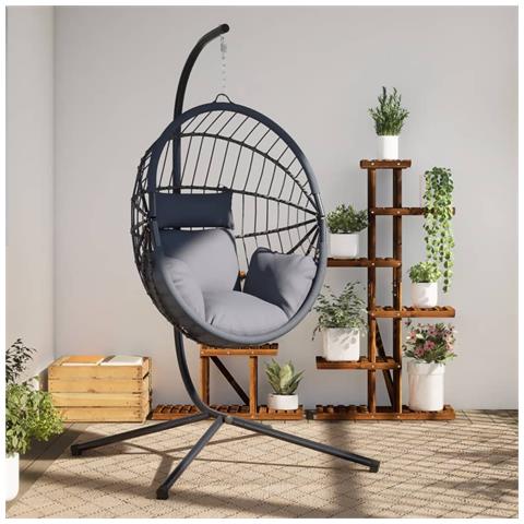 Sedia Uovo Sospesa e Supporto Grigio Chiaro Polyrattan/Acciaio - Foto 2