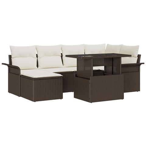 Set Divano da Giardino 7 Pezzi con Cuscini Marrone Rattan - Foto 1