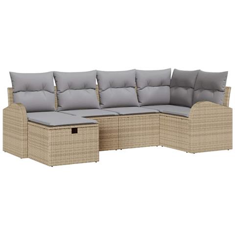 Set Divano Giardino 6 Pezzi con Cuscini Beige in Rattan Sintetico, Divano Giardino 2 Posti con Ripostiglio e Cuscini Beige in Rattan Sintetico - Foto 1