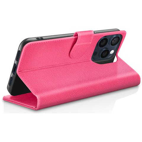 Custodia A Portafoglio Per Iphone 15 Pro Max Con Supporto E Linguetta Magnetica, Fucsia - Foto 2
