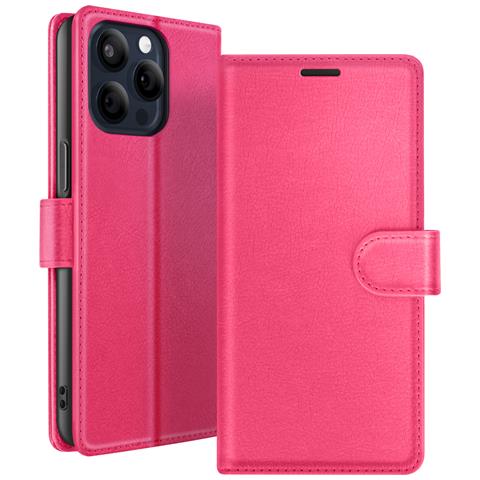 Custodia A Portafoglio Per Iphone 15 Pro Max Con Supporto E Linguetta Magnetica, Fucsia - Foto 1