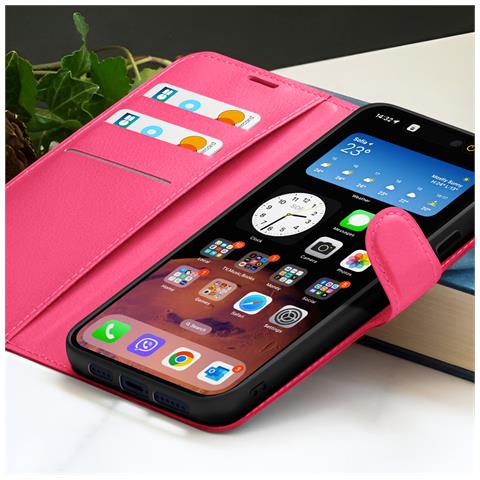 Custodia A Portafoglio Per Iphone 15 Pro Max Con Supporto E Linguetta Magnetica, Fucsia - Foto 5