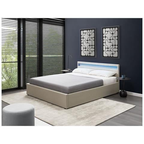 Letto Ottomana Con Led Tessuto Armelle 160 X 200 Cm Beige - Foto 1
