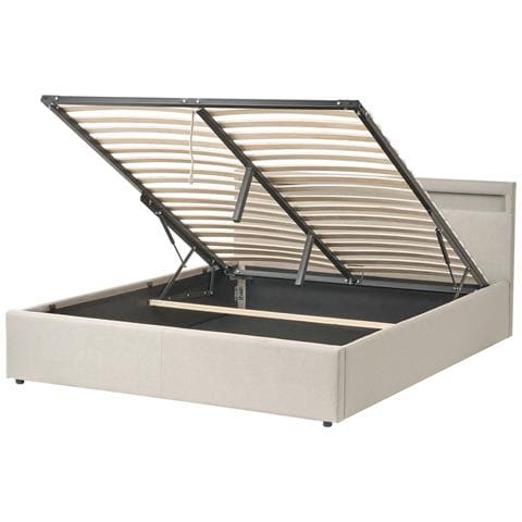 Letto Ottomana Con Led Tessuto Armelle 160 X 200 Cm Beige - Foto 2