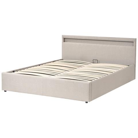 Letto Ottomana Con Led Tessuto Armelle 160 X 200 Cm Beige - Foto 5