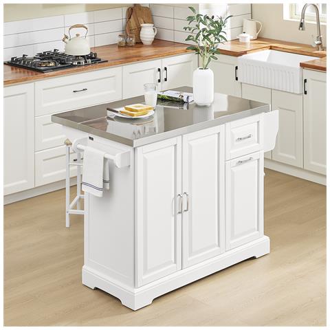Sobuy Carrello Per Cucina Con Ruote, Piano Estendibile, 2 Cassetti, In Bianco - Foto 2