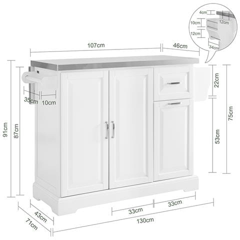 Sobuy Carrello Per Cucina Con Ruote, Piano Estendibile, 2 Cassetti, In Bianco - Foto 1