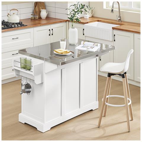 Sobuy Carrello Per Cucina Con Ruote, Piano Estendibile, 2 Cassetti, In Bianco - Foto 6